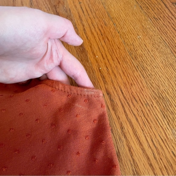 SEE YOU MONDAY Burnt Orange Swiss Dot Tie Shoulder Strap Mini Fit & Flare Dress - Picture 10 of 12